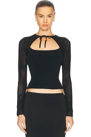 FLEUR DU MAL Lace Pointelle Knit Decolette Top in