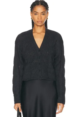 SABLYN Jolie V Neck Cropped Cable Knit Cardigan in Charcoal