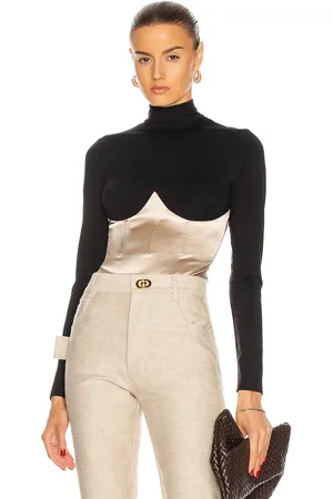 FLEUR DU MAL Mock Neck Long Sleeve Bodysuit in Black