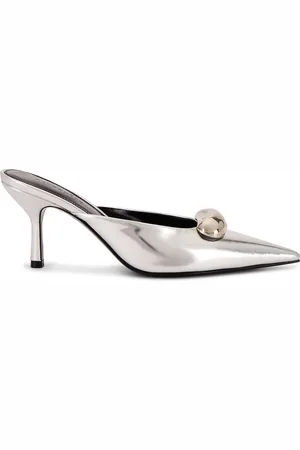 Retrofete Francesca Leather Kitten Mule in Metallic Silver