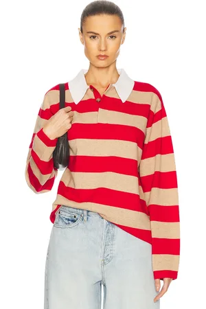 Guest In Residence Striped Rugby Cashmere Top in Red,Tan