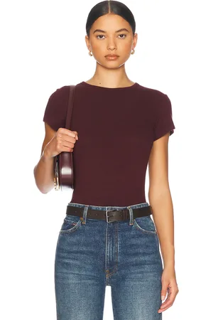 SABLYN Yael Cropped Crewneck Baby Tee in Burgundy