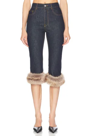 COPERNI Faux Fur Hem Corsair Skinny in Denim-Dark