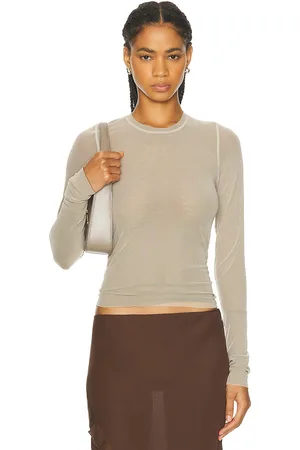 PRISCAVera Long Sleeve Mesh Top in Taupe