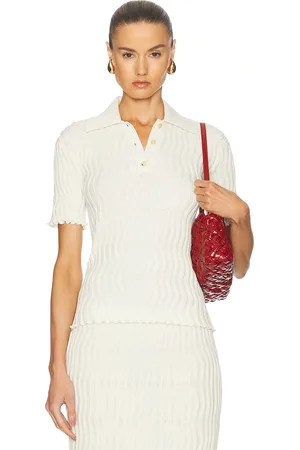 Bottega Veneta Rib Knit Polo Top in White