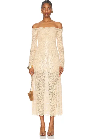 Paco rabanne Stretch Lace Maxi Dress in Beige