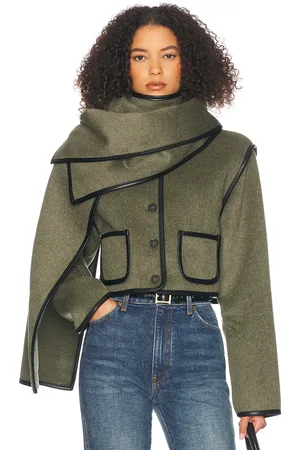 Helsa Boxy Jacket With Detachable Scarf in Olive