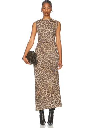 Stella McCartney Leopard Mesh Sleevless Dress in Brown