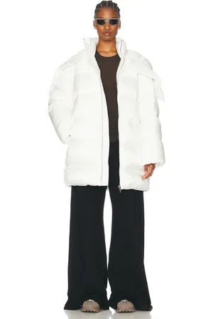Rick Owens X Moncler Hooded Cyclopic Coat in White