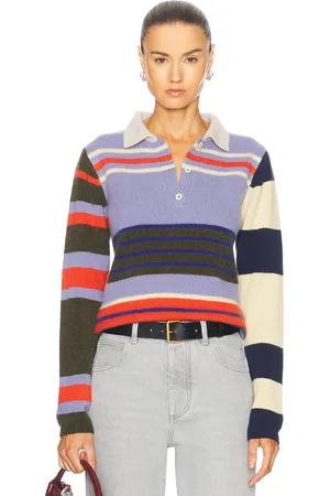 THE ELDER STATESMAN Chaos Stipe Fitted Polo Sweater in Lavender,Charcoal