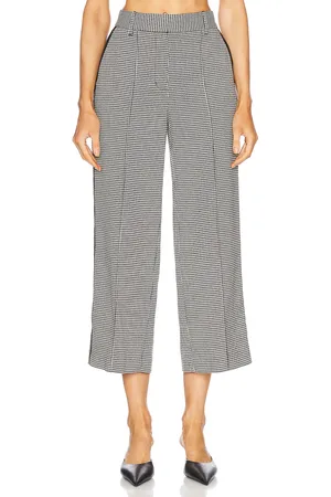 Simkhai Miki Cropped Button Hem Pant in Black,White