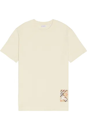 Burberry T-Shirt With Check Label in Cream