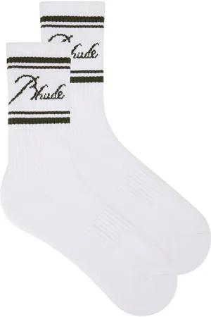 Rhude Striped Script Logo Socks in White