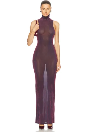 PRISCAVera Turtleneck Maxi Dress in Burgundy