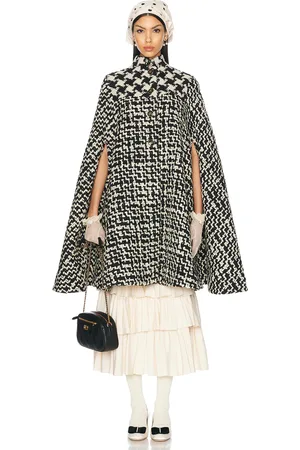 VALENTINO Geometric Tweed Cape in Black