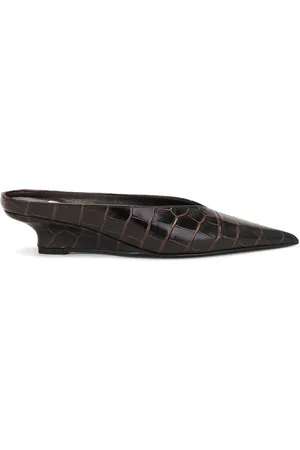 Totême Sharp Croco Embossed Wedge Mule in Brown