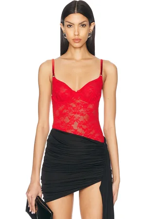 FLEUR DU MAL Le Stretch Lace Bodysuit in Red