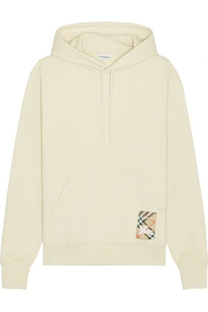 Burberry Hoodie With Check Label in Cream