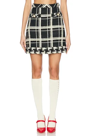 VALENTINO Check Tweed Skirt in Black