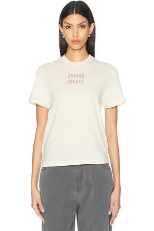 Miu Miu Logo T-Shirt in Beige