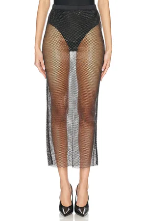 FLEUR DU MAL Rhinestone Fishnet Maxi Skirt in