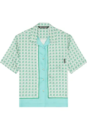 Palm Angels PA Diamonds Bowling Shirt in Teal