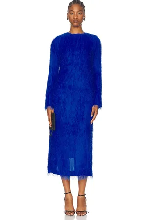Oscar de la Renta Long Sleeve Midi Dress in Blue