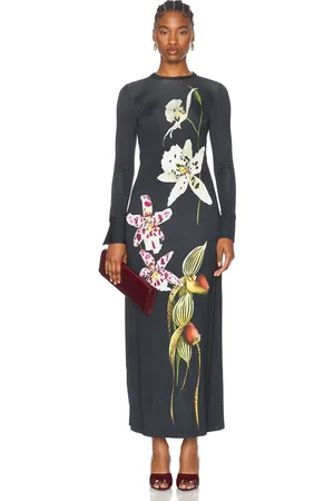 Oscar de la Renta Long Sleeve Maxi Dress in Navy