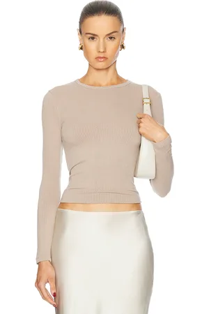 SABLYN Quincy Long Sleeve Fitted Crewneck Top in Beige