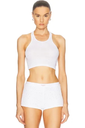 Alexander Wang Crystal Hotfix Cropped Classic Racer Tank Top in