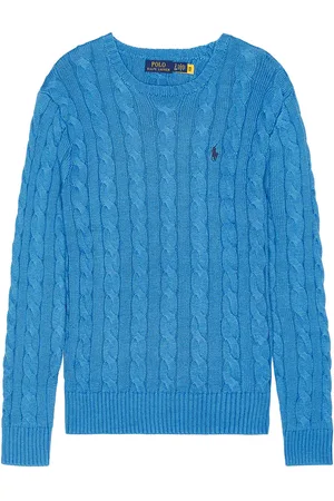 Ralph Lauren Cable Knit Crewneck Sweater in Blue