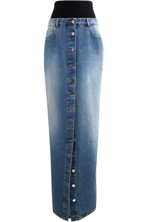 Alaïa Button Front Column Skirt in Blue
