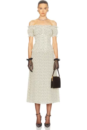 Alessandra Rich Off The Shoulder Midi Dress in Cream