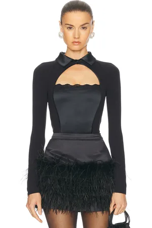 FLEUR DU MAL Stretch Satin Long Sleeve Bodysuit in