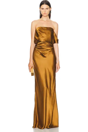 The Sei Strapless Arm Drape Gown in Brown