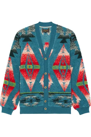 Beams Cardigan Boa Jacquard in Blue
