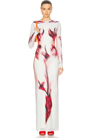 Jean Paul Gaultier Flower Body Morphing Mariniere Long Dress in White,Red