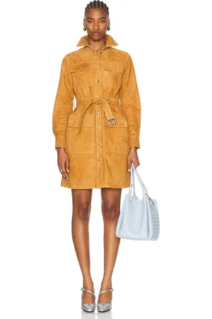 Bottega Veneta Leather Belted Dress in Tan