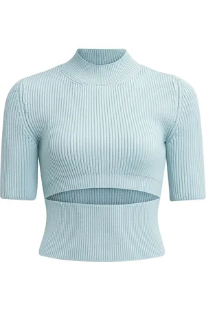 Alaïa Cut Out Short Sleeve Top in Baby Blue