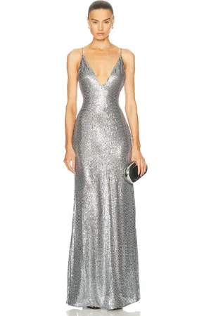 Ilkyaz Ozel Claudie Gown in Metallic Silver