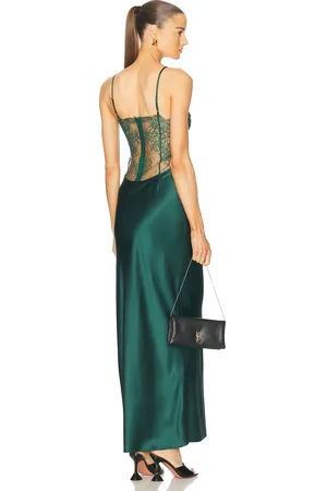 FLEUR DU MAL Lace Long Slip Dress in Dark Green