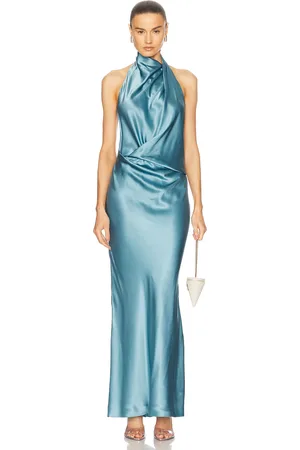 The Sei Halter Drape Bias Dress in Blue