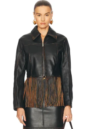 BLUMARINE Fringe Leather Jacket in