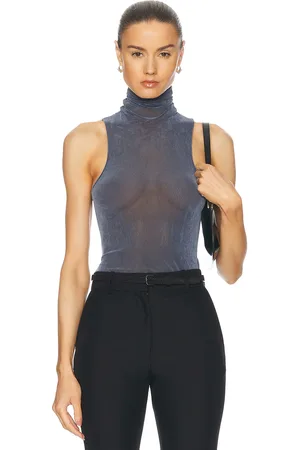 PRISCAVera Turtleneck Racerback Tank Top in Navy