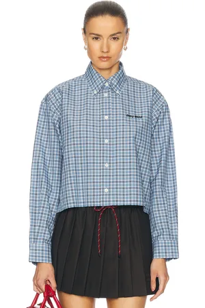 Miu Miu Cropped Button Up Top in Blue
