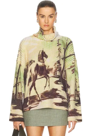 MONSE Horse Print Chunky Rib Knit Sweater in Green