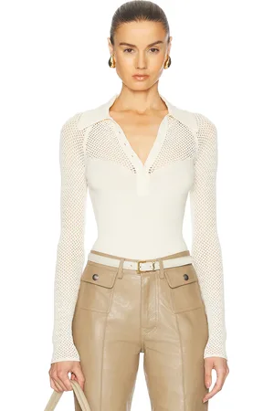 FLEUR DU MAL Knit Mesh Collared Bodysuit in Ivory