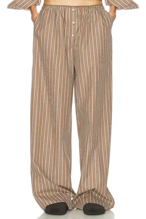 Helsa Pinstripe Poplin House Pants in Brown