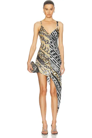 AREA Slip Dress in Black,Tan