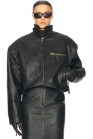 Helsa The Leather Oversized Moto Jacket in Black